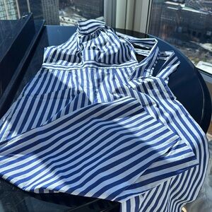 Stylish blue and white ankle cropped jumpsuit